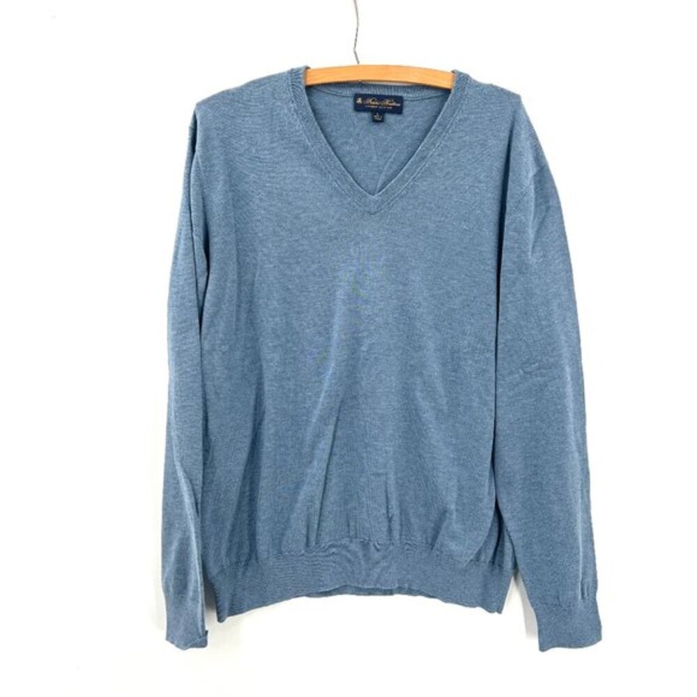 Brooks Brothers light blue supima cotton v-neck sweater‎ lightweight preppy L